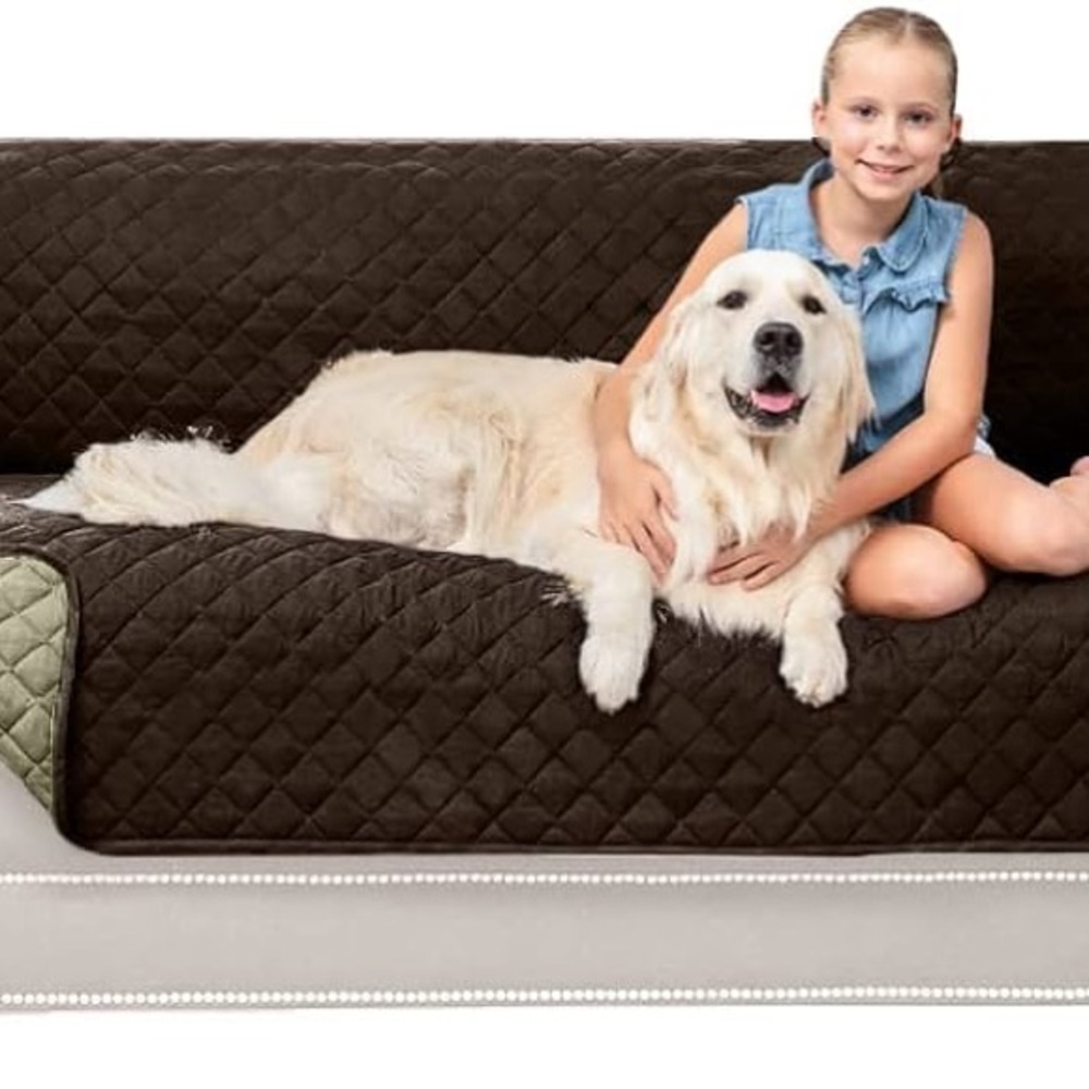 Reversible Quilted Microfiber Chocolate Beige Couch SlipCover for Dogs Pets Kids